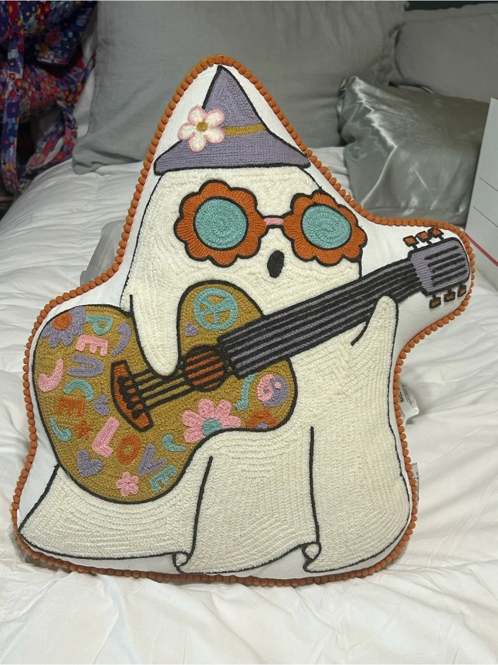Decorative Retro Ghost Guitar Pillow - Cream and Multicolor